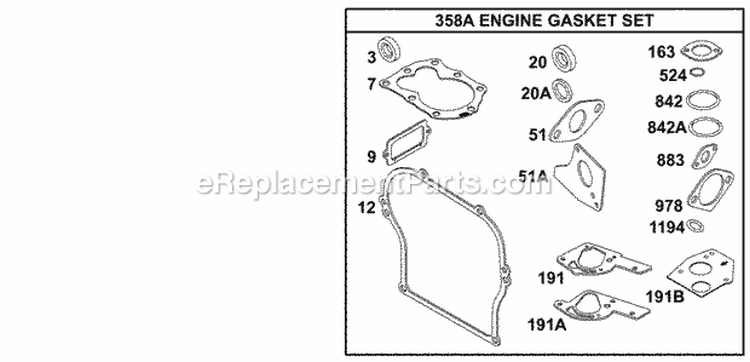 KitsGasket Sets - Engine Diagram and Parts List for  Briggs and Stratton Engine